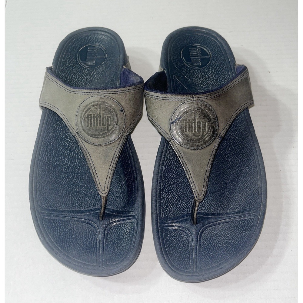 FitFlop Walkstar Toe Post Sandals‎ Women's 7 Navy Blue Wedge Flip Flop Thong